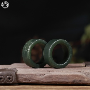 玉德堂新疆和田玉籽料青玉戒指青玉青云指环和田玉戒指手玩件