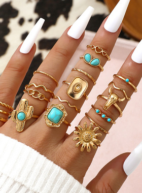 Antique western cowboy style embossed imitation gem ring