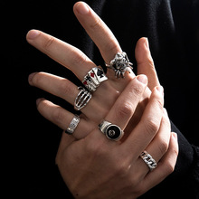 ring exaggerated men punk Skull set piece 欧美Pop