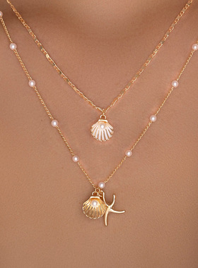 Creative drop oil shell all match imitation pearl necklace女