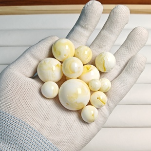 天然二代琥珀蜜蜡骨瓷白飘花圆珠散珠  DIY文玩配饰