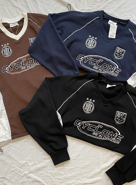 3色入仅几件!Y2K复古球衣blockcore男女尼龙拼接轻量套头衫卫衣