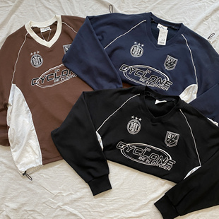 3色入仅几件!Y2K复古球衣blockcore男女尼龙拼接轻量套头衫卫衣