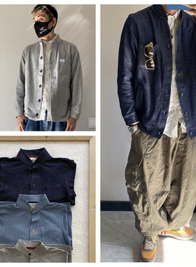 JP纯元3色日式复古极简VSVM侘寂风indigo靛蓝苹果领轻量刺子外套