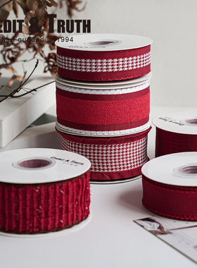 酒红少女时尚学院风合集红色丝带ins装饰蝴蝶结diy发饰丝带包边条