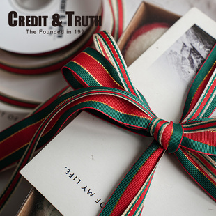 多规格圣诞节三色带精品丝带红绿金色绸带包装丝带烘焙装饰蝴蝶结