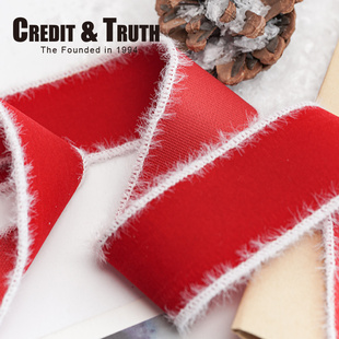 圣诞装饰丝带白绒锁边发夹材料蝴蝶结绑带diy红色4cm圣诞节包装