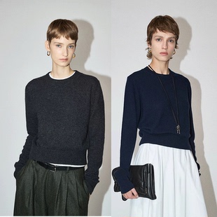 套头针织打底衫 女宽松长袖 女秋冬毛衣 毛衣圆领羊绒衫 Row风经典