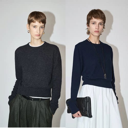 圆领羊绒衫女宽松套头针织打底衫