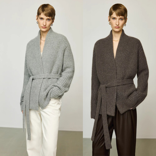 羊绒开衫女宽松ROW风浴袍式外套