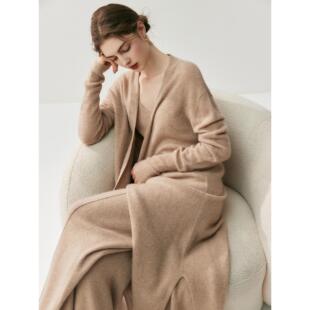 毛衣百搭开叉长外套 女中长款 轻奢慵懒大气 baby山羊绒针织开衫