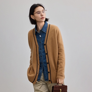 lp同款2025秋冬新100%纯山羊绒衫女V领毛衣外套大码中长款康赛妮