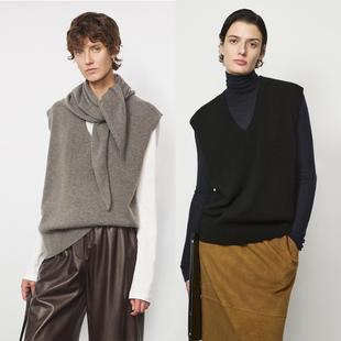 ROW叠穿风 V领山羊绒马甲女宽松廓形针织马甲两件套背心/三角巾