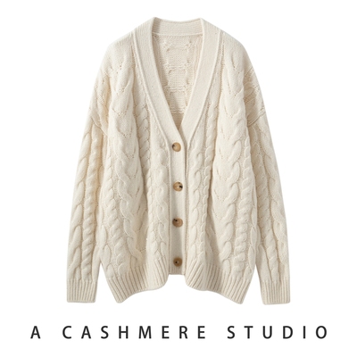 100纯山羊绒衫女款V领麻