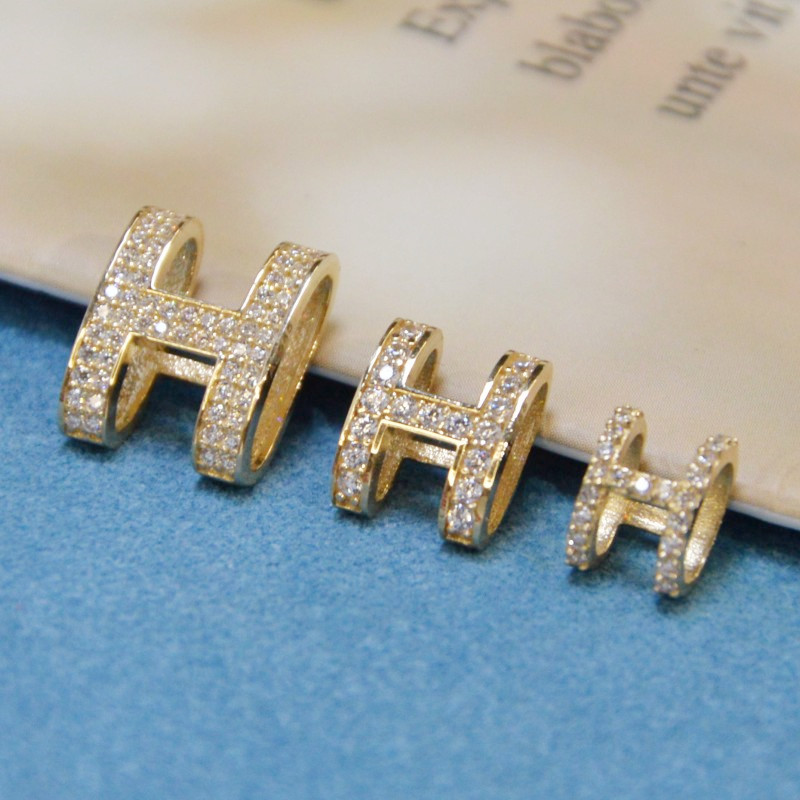 纯14K金吊坠女简约镶钻H项链坠