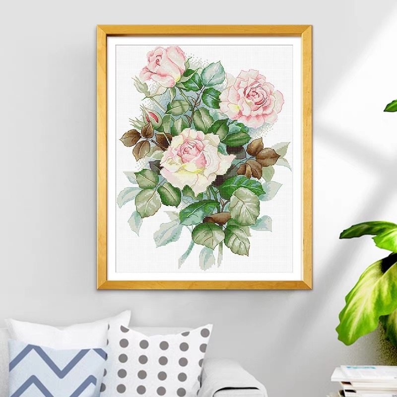 KS客厅卧室餐厅情花微粉十字绣