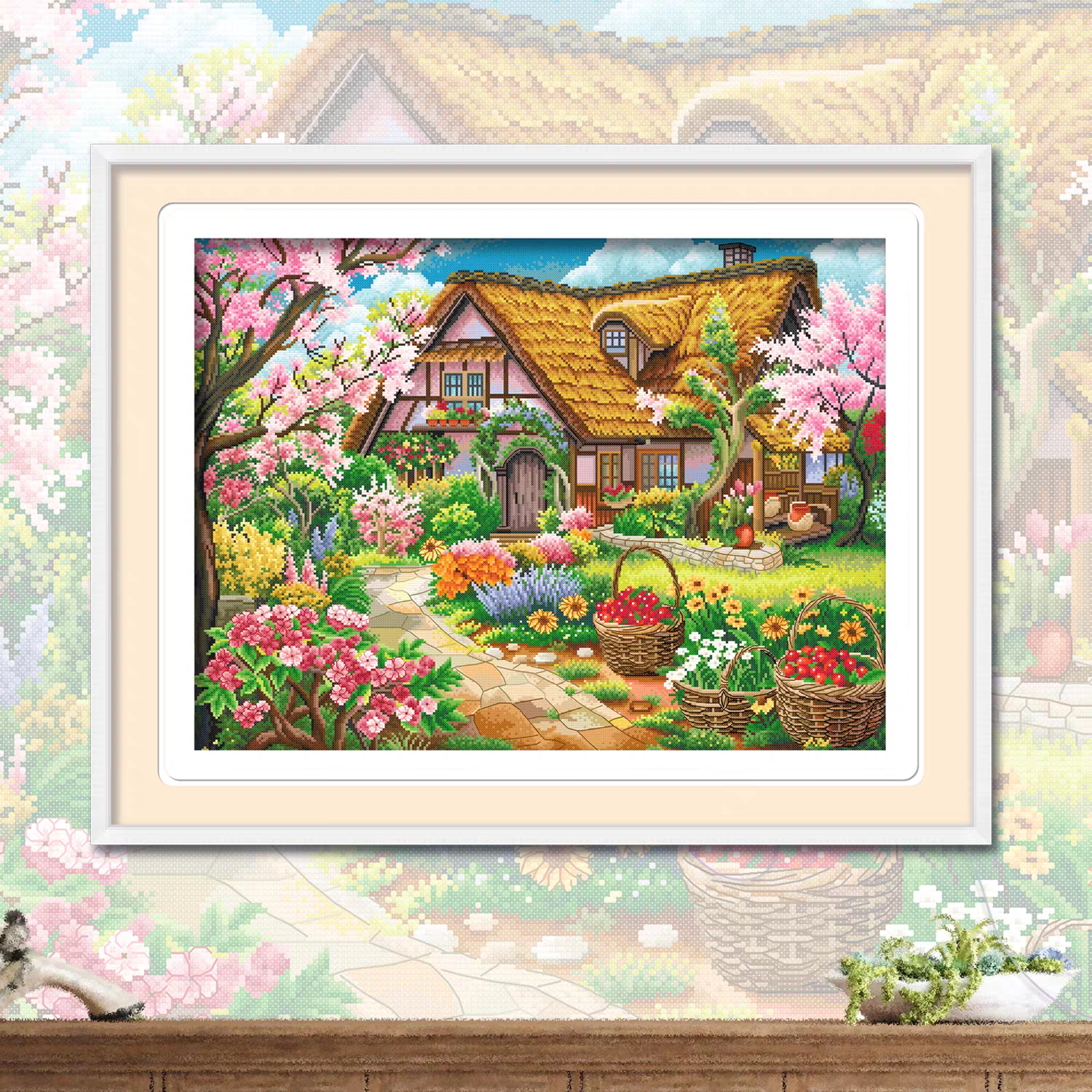 KS十字绣乡间小屋满绣手工绣线绣棉线印花有勾边自己绣客厅挂画
