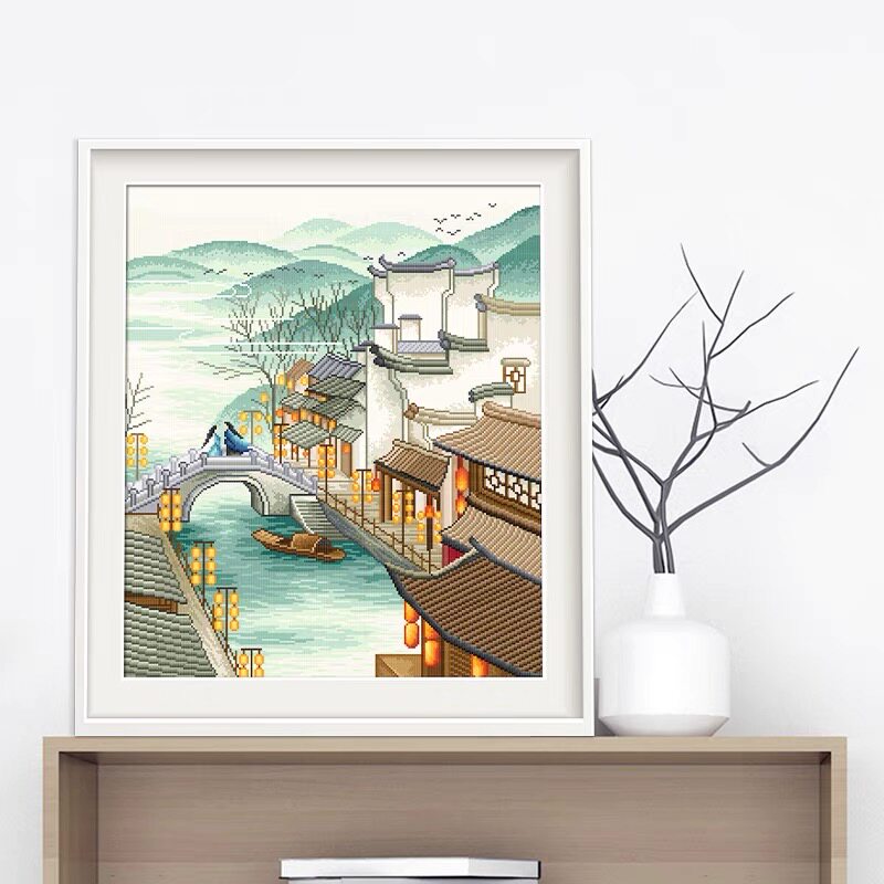 KS十字绣2021新款山水风景客厅书房满绣大副挂画手工绣江南情怀