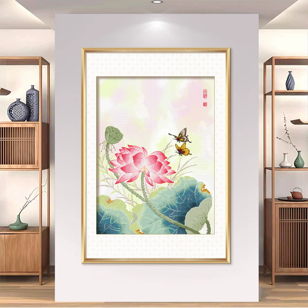 ks十字绣2026年新款蝶舞并蒂香自己绣手工DIY荷花蝴蝶客厅挂画