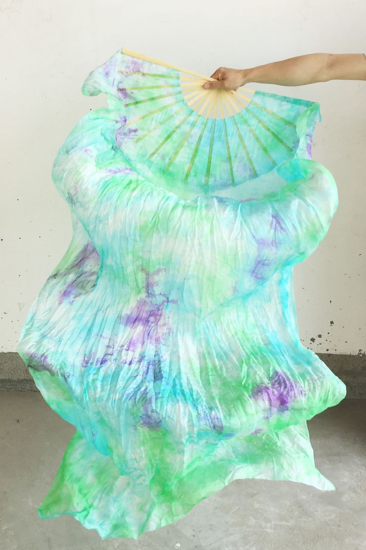 真丝肚皮舞长扇舞蹈长绸扇手工扎染扇火焰扇印度舞长扇子支持定制