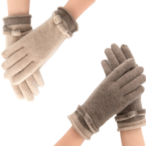 100%纯羊绒手套女士蝴蝶结针织