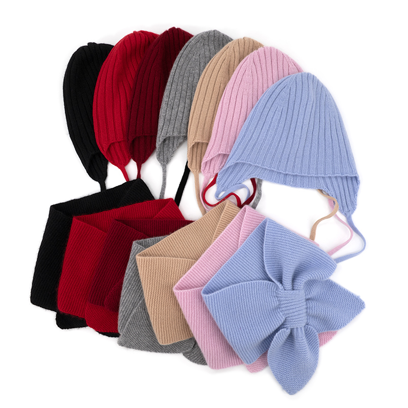 100%纯山羊绒儿童帽子围巾男女宝宝秋冬季针织保暖婴儿小围脖