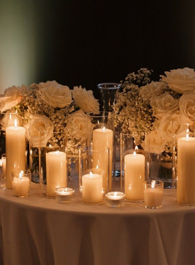 玻璃烛台无烟蜡烛浪漫情人节烛光晚餐婚庆酒店婚礼氛围西餐生日