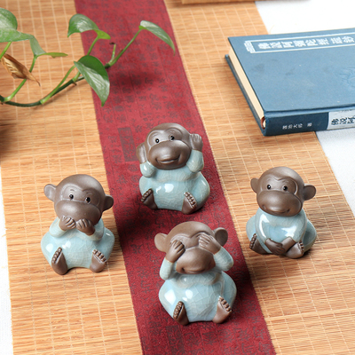 不说不听不看三不猴子茶宠小摆件