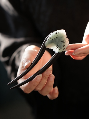 发簪黑檀木新中式旗袍双股簪