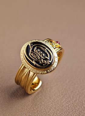 道家符文戒指金光咒925银镀金护身符男女通用活口戒指