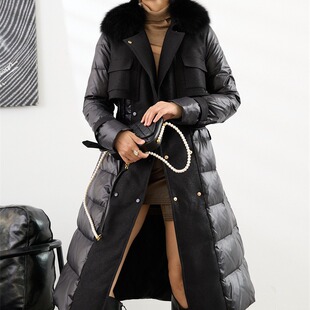 小个子狐狸毛领羽绒服女中长款加厚工装时尚90白鸭绒羽绒风衣外套