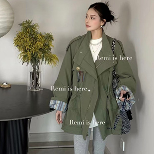 欧货2025新款 洋气宽松气质立领中长款 风衣外套女春季 百搭上衣 时尚