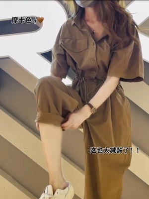 2024夏季新款设计感炸街收腰工装连体裤女韩版减龄直筒连身衣裤子