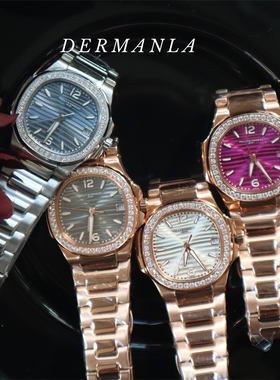 重工鹦鹉螺 简约镶钻polly vincent钢带手表女冷淡夜光指针高级感