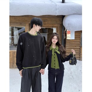 情侣装毛衣秋冬季新款ins超火毛线衣男女宽松法式针织衫百搭外套