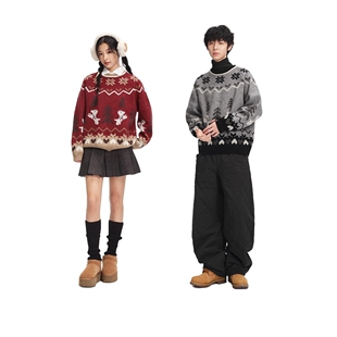 薛之谦同款费尔岛慵懒风套头针织衫男女秋冬复古宽松百搭情侣毛衣