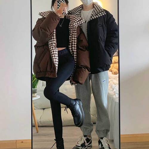 棉袄棕色美拉德短款高街