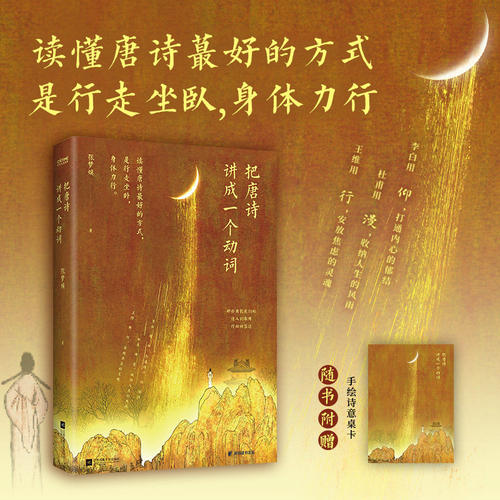 把唐诗讲成一个动词 读懂唐诗最好的方式 是行走坐卧 身体力行 些困扰我们的问题 诗人们都用行动回答过 人气插画师张姝钰手绘封面