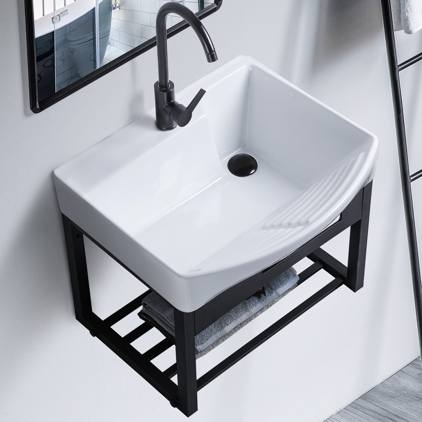 前搓衣板陶瓷洗衣盆 槽深20cm挂墙高温一体烧制带搓洗水槽洗手池