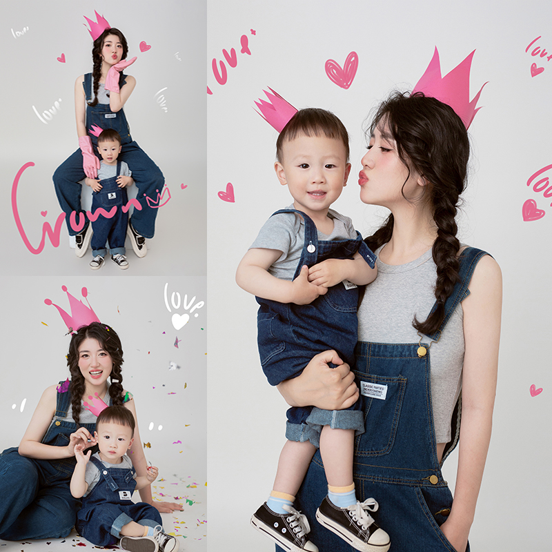 影楼小红书同款母子牛仔背带裤