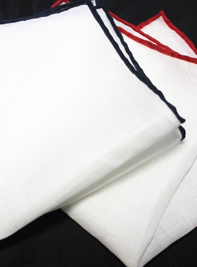 出口纯原单全亚麻纯色白色口袋巾手工卷边胸巾手帕西装配饰31CM