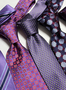 桑蚕丝手打领带紫色系列出口原单外贸真丝男正装商务碎花结婚绅士