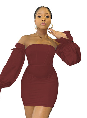 2022 summer one-line neck dress one-piece shorts red black