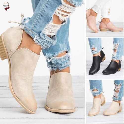 Woman Low Heels Retro Ankle Boots Ladies Shoes Plus Size 43