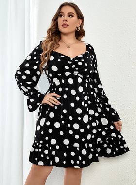 2022 Autumn long sleeves Women Dot printed Dress plus size