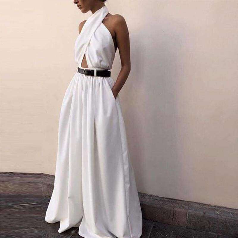 Women Sexy Halter Jumpsuit 女装性感无袖挂脖露背连体裤长裤