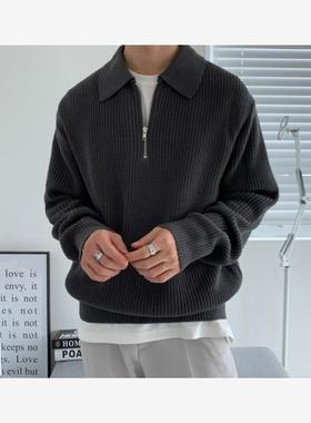 Half Zip Sweater Men's Autumn/Winter Polo Shirt Loose Re