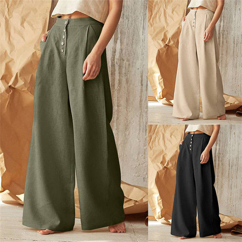 casual trousers women Slacks ladies pants 棉麻宽松阔腿长裤女
