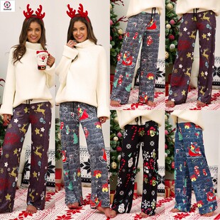 print panel casual Hot leg Christmas wide pants selling
