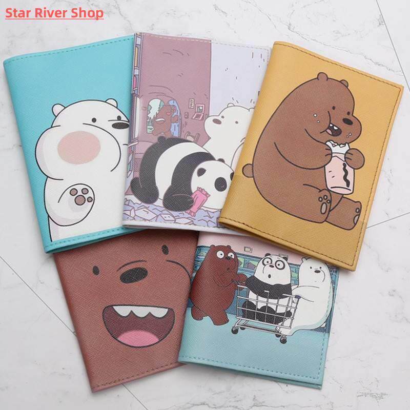 Lovely Bear Cartoons Passport Cover PU Leather Letter Women
